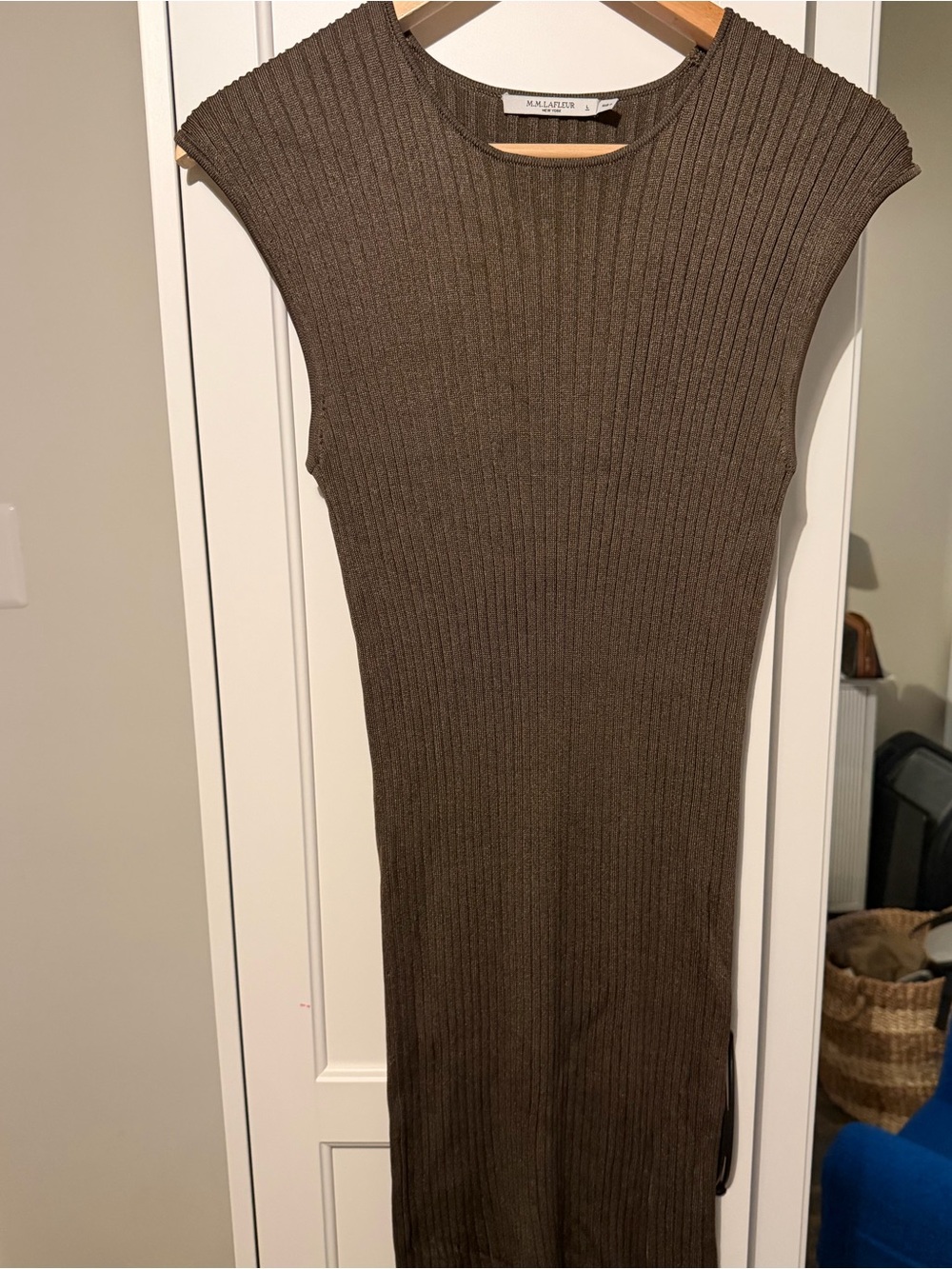 MM Lafleur Ribbed Sleeveless Midi Dress — Olive